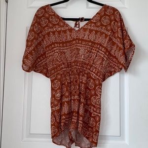 Orange Patterned Short Sleeve Romper🧡